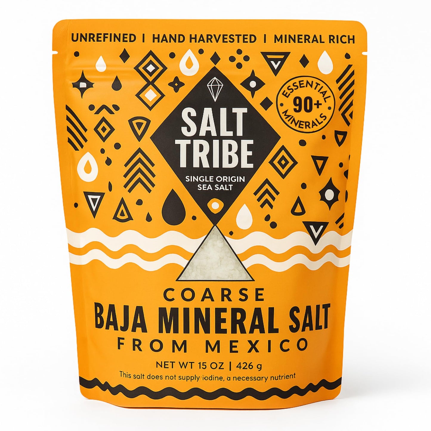 Salt Tribe | Baja Sea Salt | Coarse Natural Grain Salt for Grinder | 90+ Trace Minerals for Hydration Support | Sal Organica | Low Sodium Organic & Unrefined | Single Origin Mexico | 15oz | 425+ Servings