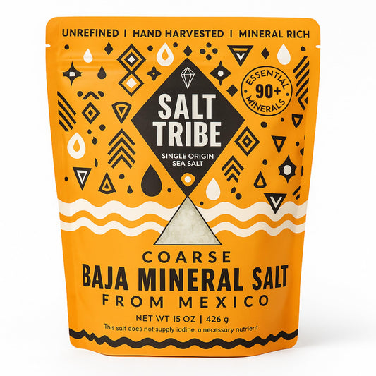 Salt Tribe | Baja Sea Salt | Coarse Natural Grain Salt for Grinder | 90+ Trace Minerals for Hydration Support | Sal Organica | Low Sodium Organic & Unrefined | Single Origin Mexico | 15oz | 425+ Servings