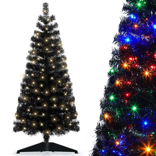 DEWUR Pre-Lit Artificial Christmas Tree, Warm White Lights, Colorful Lights, Includes Stand, 4 feet (Black)