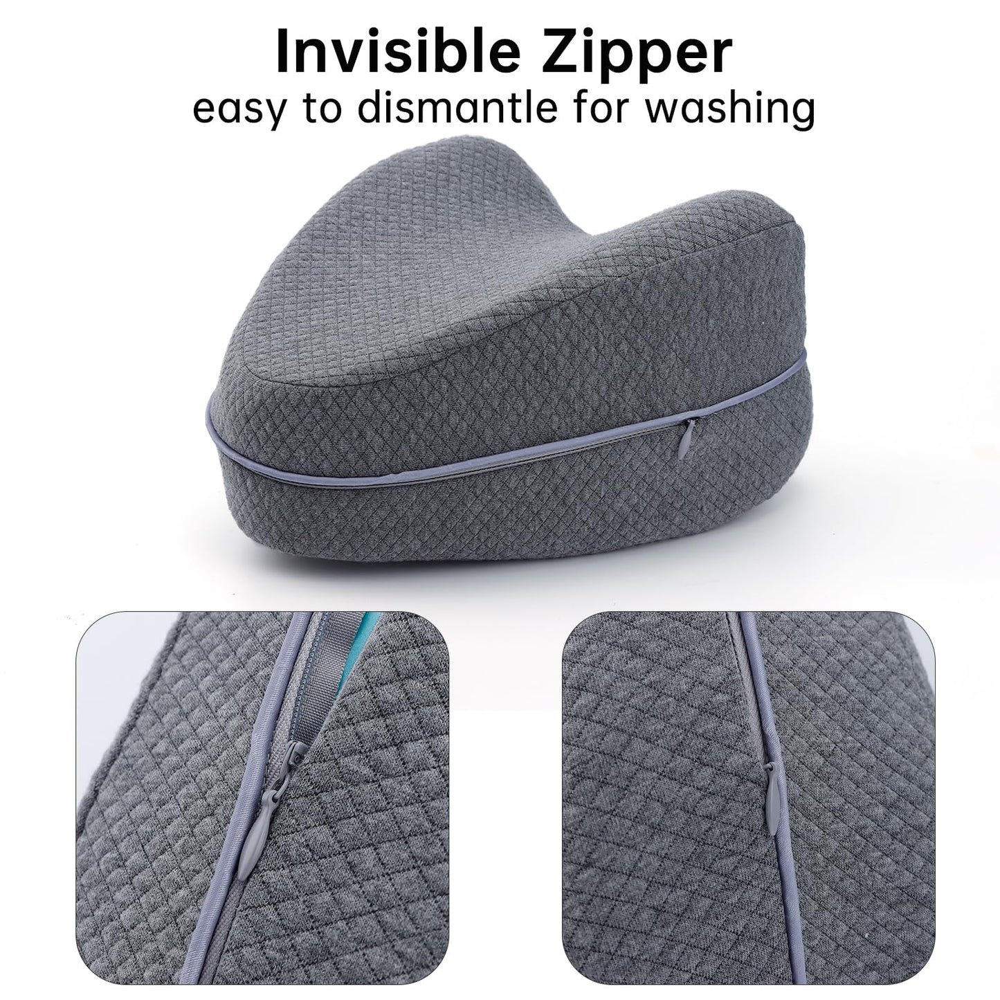Upgrade Invisible Zippered Pillow Cover Compatible with Contour Legacy Knee Pillow,Anti-Pilling and Washable Legacy Leg and Knee Foam Support Pillow Cover Only (Grey)