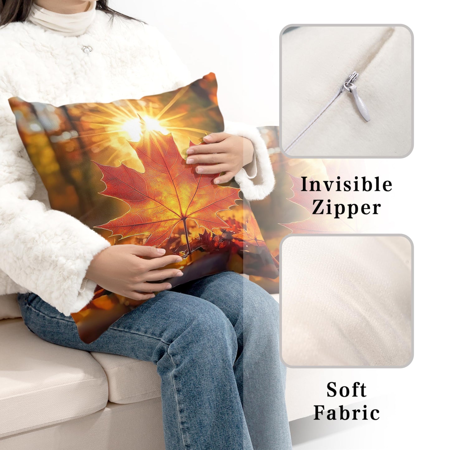 Kwlegh Fall Throw Pillow Covers 18x18 Set of 2 Maple Leaf Pillow Covers Maple Forest Outdoor Pillow Covers Autumn Sunset Sunshine Pillow Case for Living Room Couch