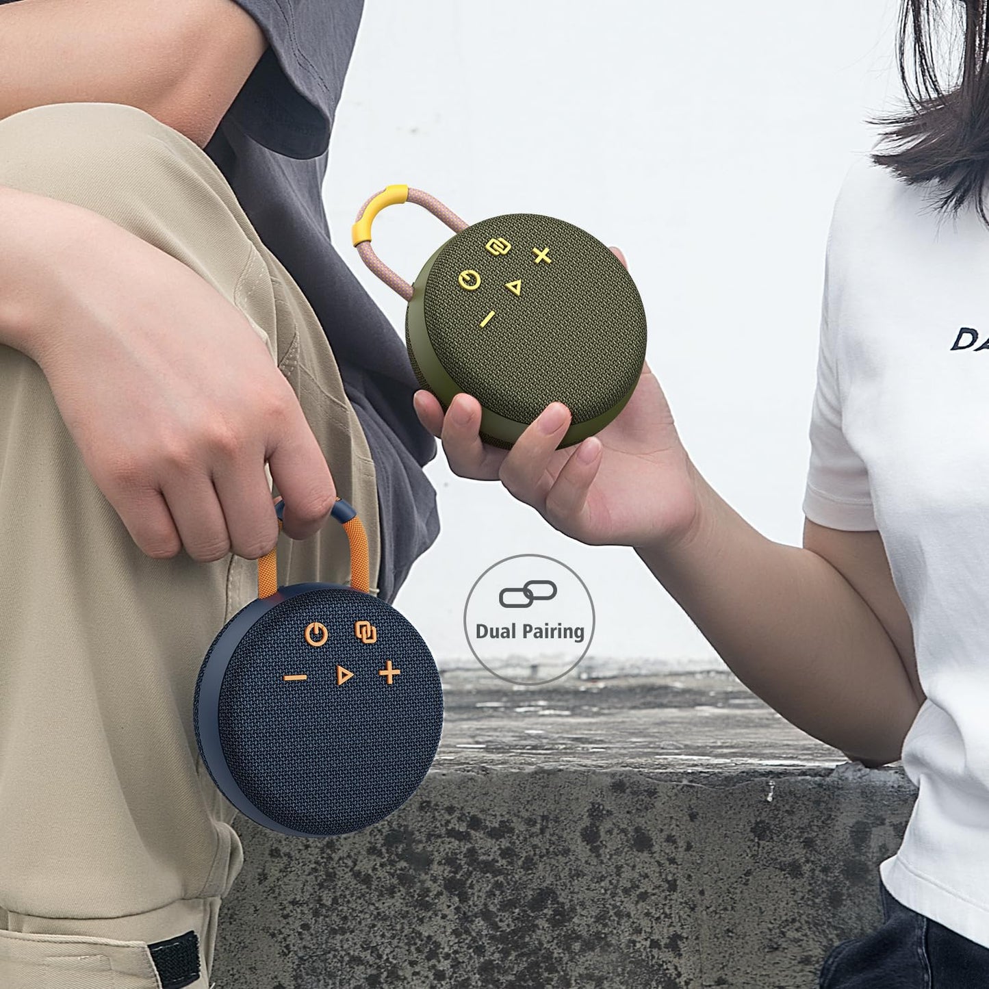 MusiBaby Rugged Mini Clip-On Speaker – BT 5.3, Waterproof Build, Shock-Resistant Rubber Shell, Great for Camping Packs, College Study Corners, or Travel Bags (Green)