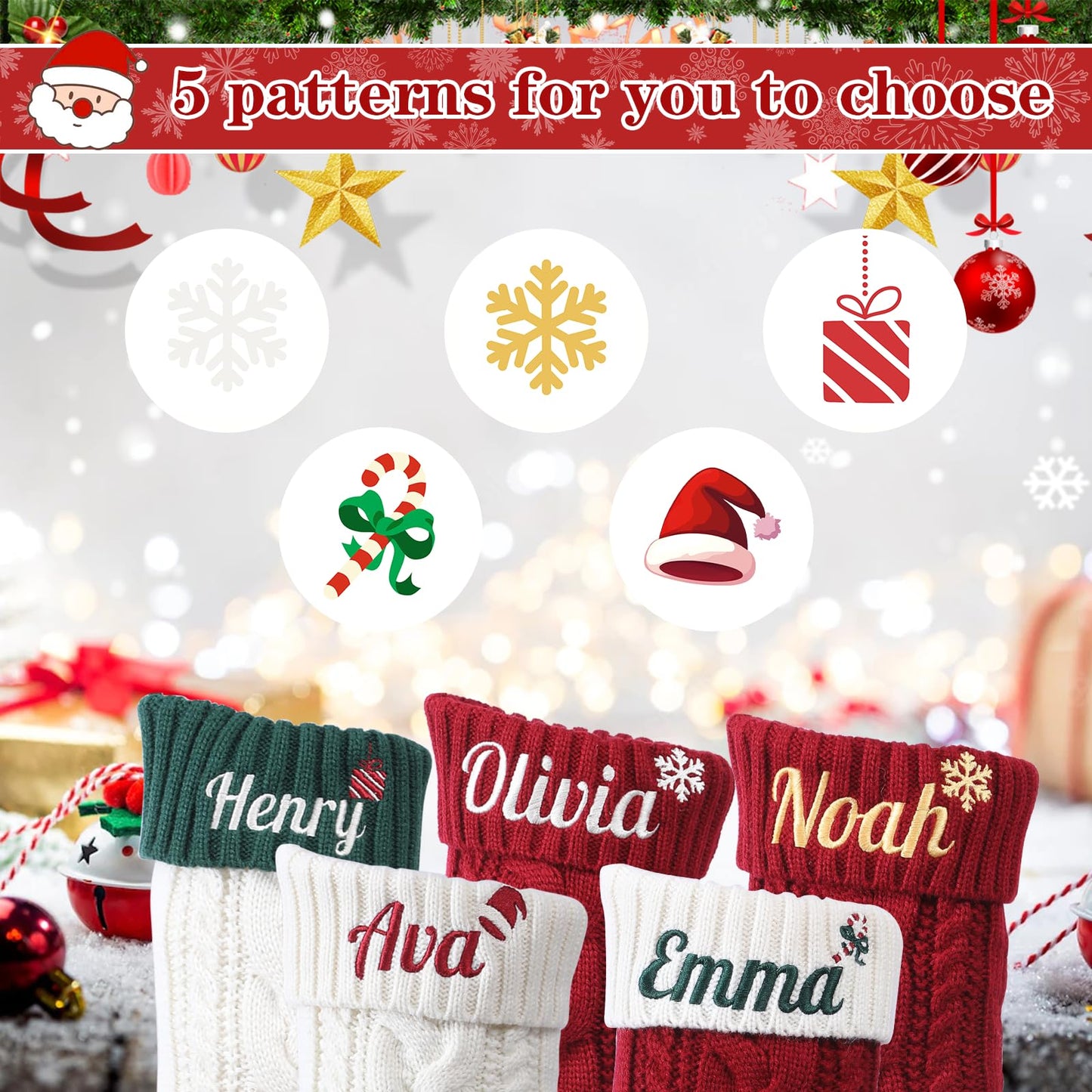 Personalized Christmas Stockings, 18” Large Custom Stockings with Embroidered Name, 1 Pack Knitted Xmas Stocking for Kids,Holiday and Family Stocking for Fireplace Christmas Party Decoration (A)