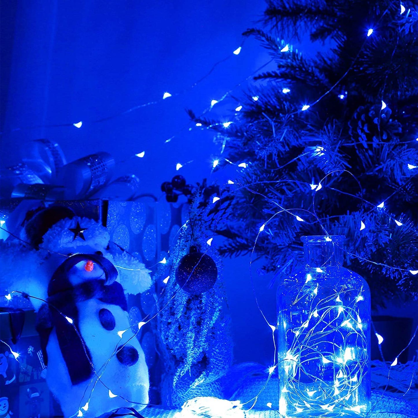 Sanniu Led Fairy Lights Battery Operated, 1 Pack Mini Battery Powered Copper Wire Starry String Lights for Christmas, Parties, Wedding, Bedroom, Patio, Indoor, Home Decoration (5m/16ft Blue)