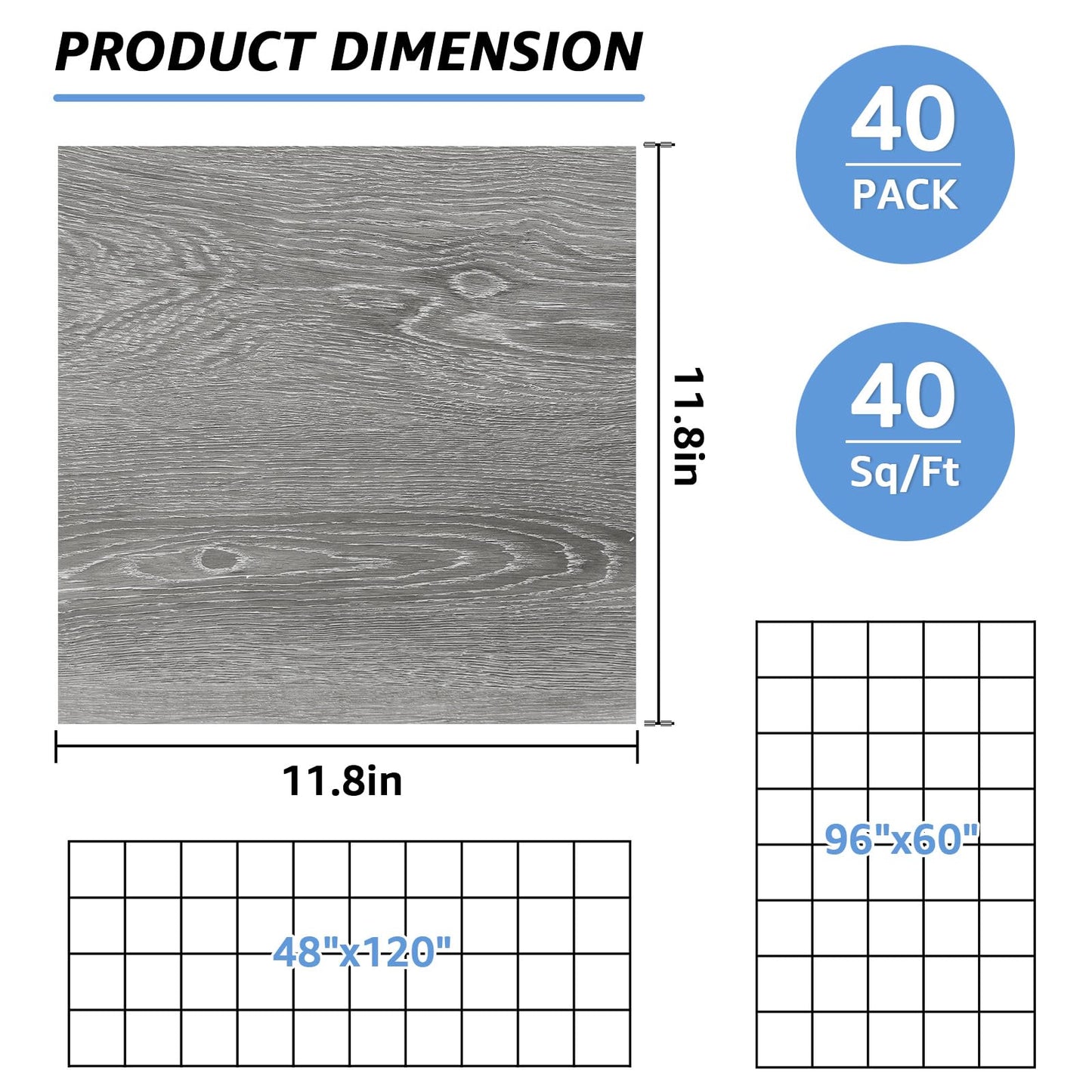 AKOLAFE 40 Sheet Vinyl Flooring 12 x 12 Peel and Stick Floor Tile Waterproof Clearance Vinyl Floor Tiles Wood Grey Self Adhesive Floor Tiles Sticky Laminate Flooring for Bathroom Kitchen Basement RV