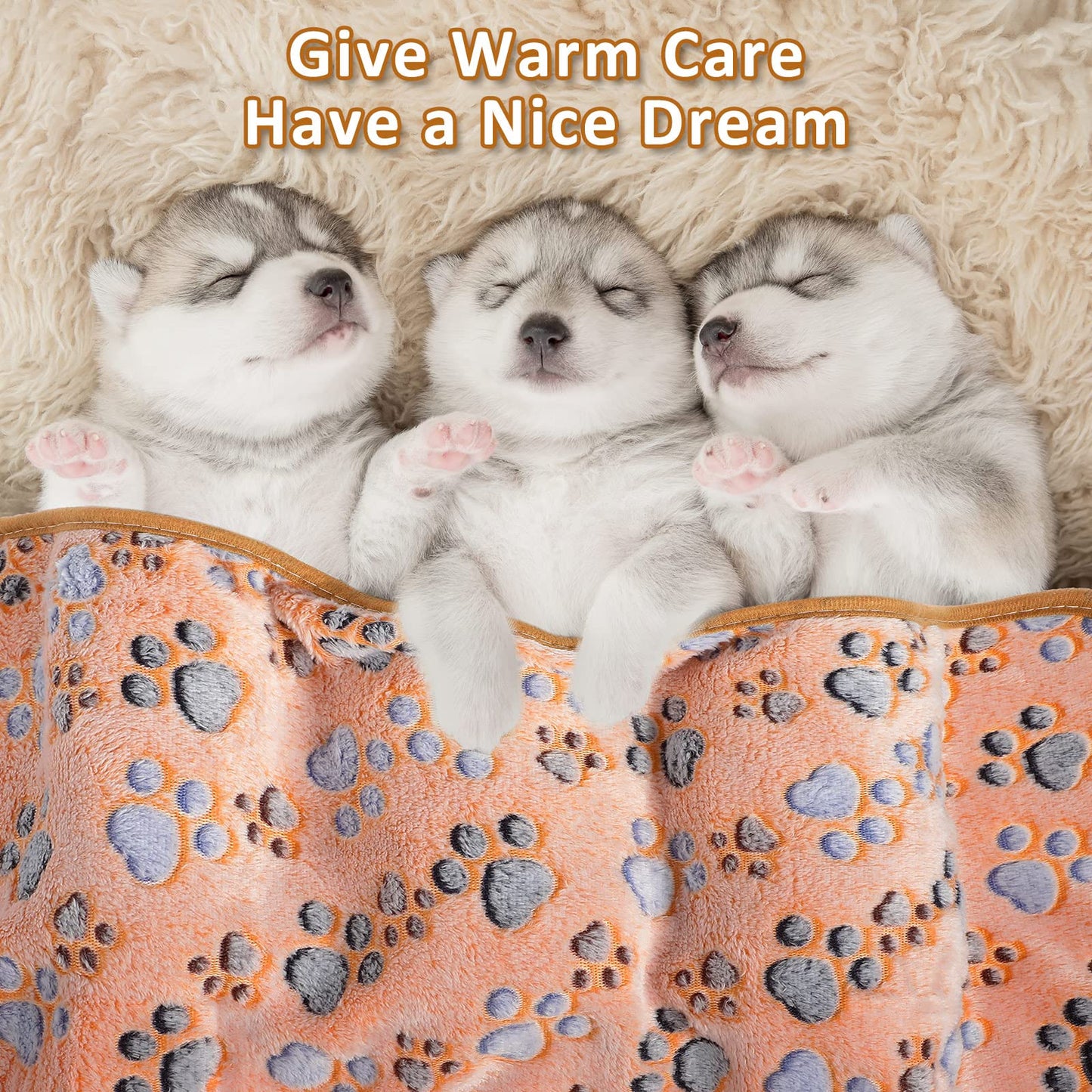 Tegeme 12 Pieces Pet Blanket Soft Fleece Dog Fluffy Doggie Warm Felt Throw Spring Cute Paw Print Puppy Kitten Sleep Mat Bed Covers for Cat(23 x 16 Inch,Dark Gray, White, Camel)