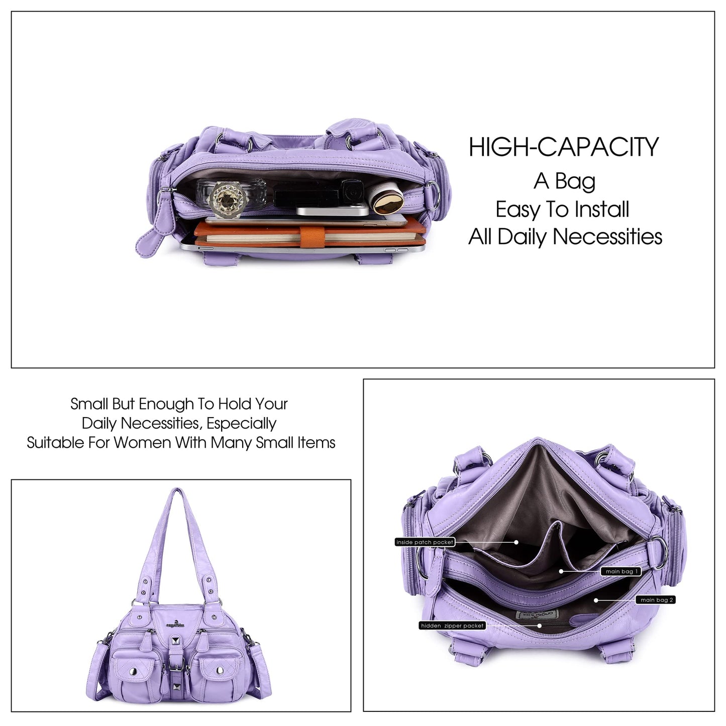 Angel Kiss Hobo Crossbody Purses for Women Shoulder Bag Multipocket Soft Hobo Purses Removable Strap Leather Handbags