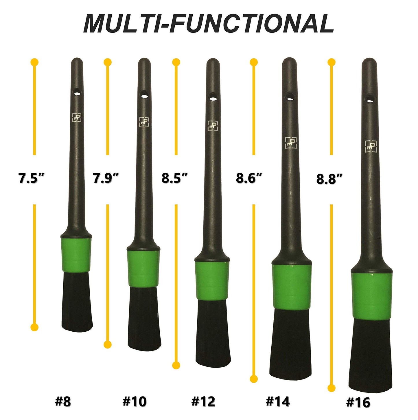 Detailshark Auto Detailing Brush Set (5) Best Car Detailing Brush Kit - Lug Nut/Leather/Wheel/Interior/Seat/Upholstery/Engine Washing - Reliable Brushes - Green