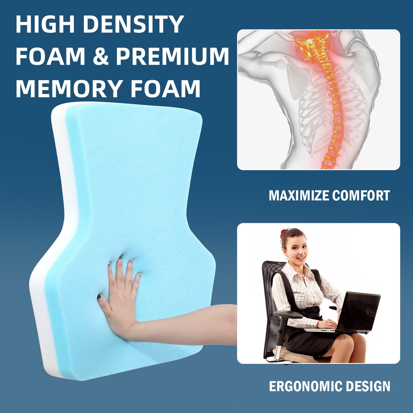 HOMBYS Ergonomic Lumbar Support Pillow for Recliner,Memory Foam Chair Back Support Cushion for Elderly,Extra Large Lumbar Support Pillow,Low Back Pain Relief Cushion,Grey
