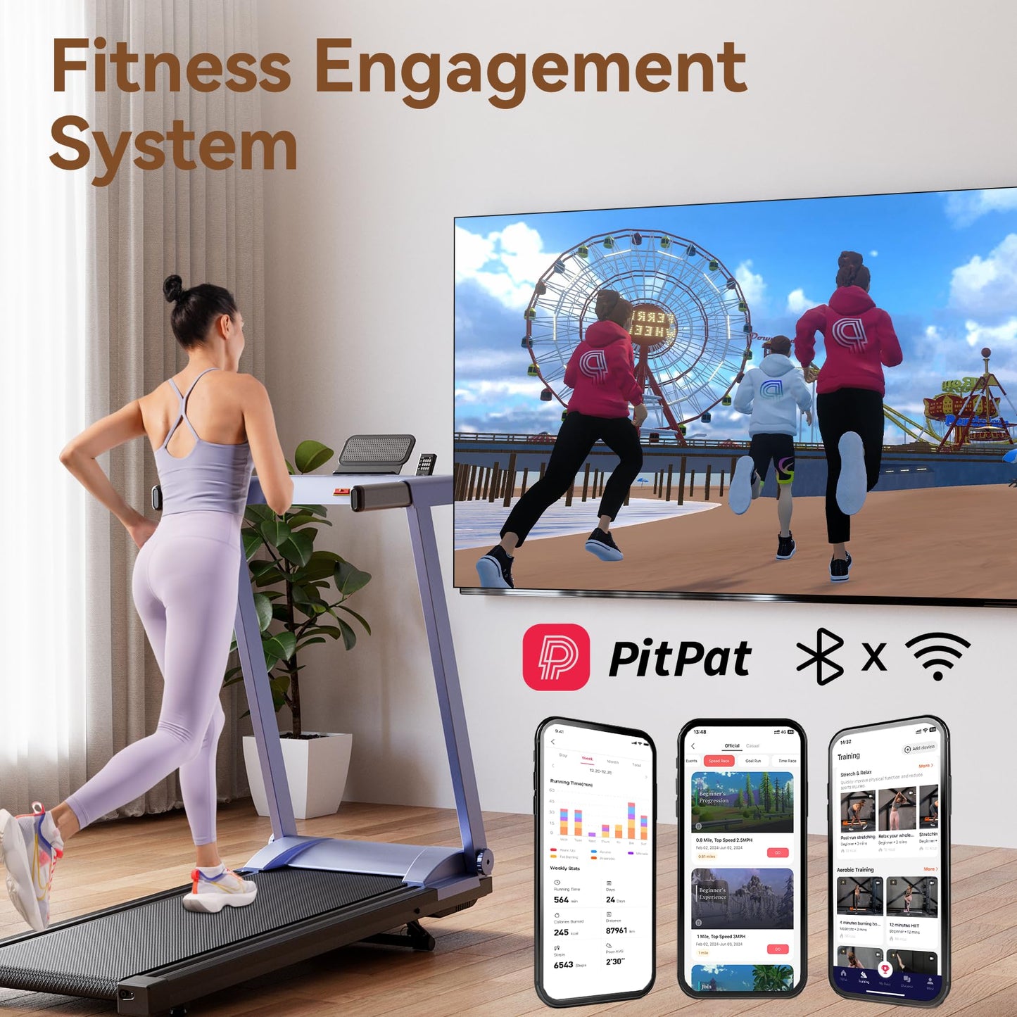 4-in-1 Treadmills for Home with Incline and Handles, Folding Treadmill Running Machine for Small Spaces 300 LB 3.0 HP 7.5 MPH Foldable Treadmill with Smart APP