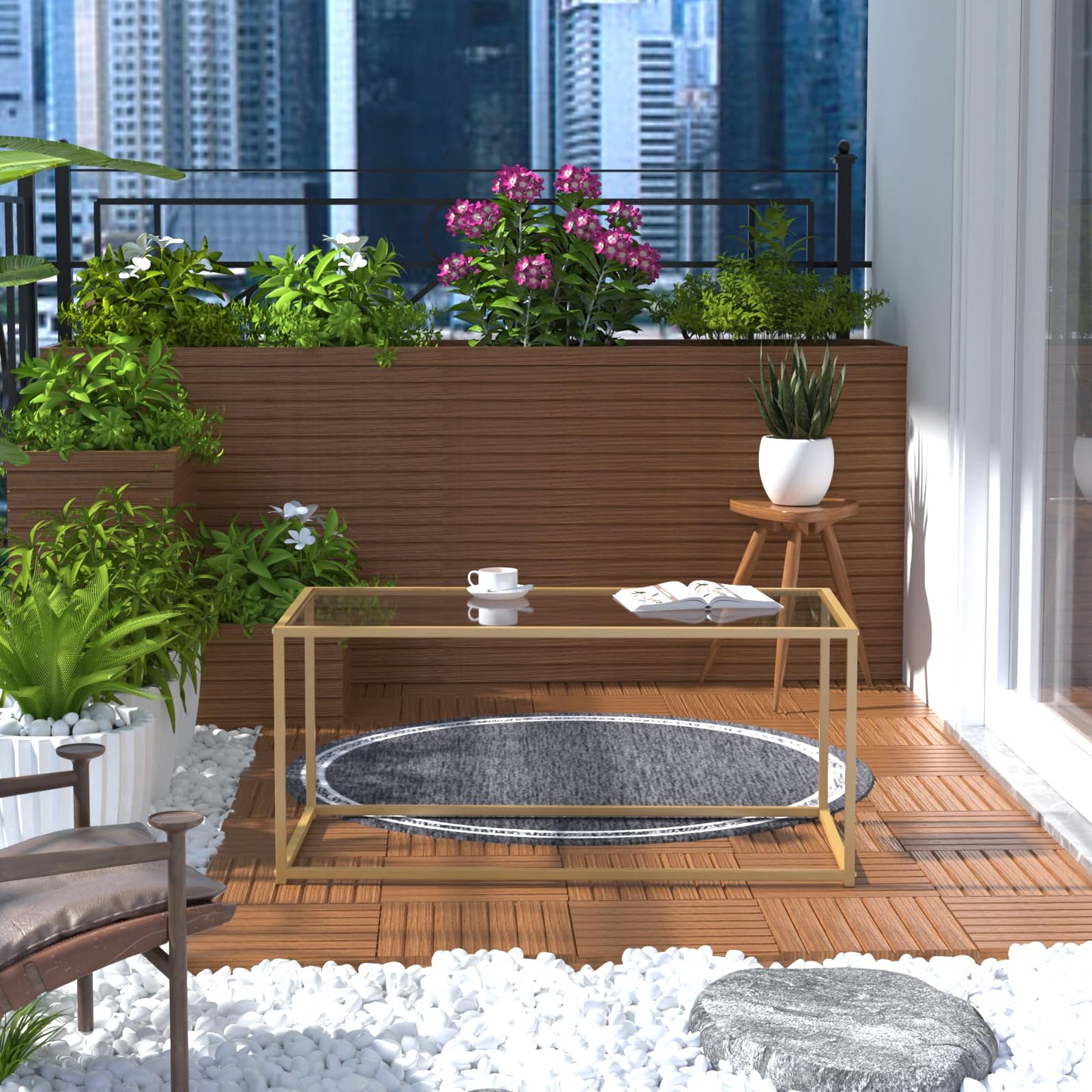 Tempered Glass Coffee Table - Minimalist Center Table for Living Room, Office - Modern Top With Sturdy Metal Frame & Open Storage - Easy Assembly, Gold