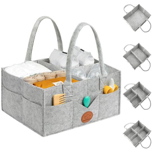 KeaBabies Baby Diaper Caddy Organizer with Handle - Portable Baby Organizers and Storage for Nursery, Changing Table, Large Travel Car Caddy, Girls,Boys Shower Gift Basket,New Mom Gifts(Classic Gray)
