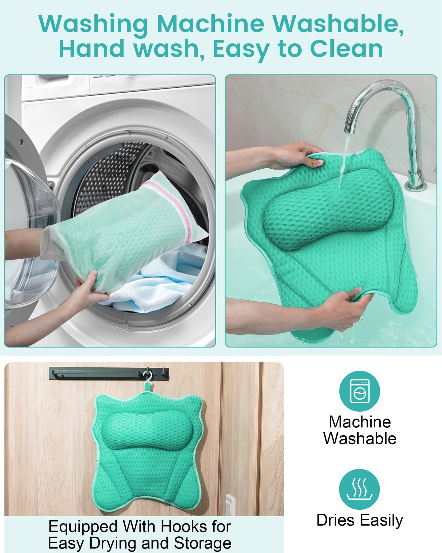 MTDLYICE Bath Pillow, Bath Pillows for Tub Neck and Back Support, Soft 4D Air Mesh Bathtub Pillow 16.5 x 17.3 INCH, with 6 Powerful Suction Cups, Bath Accessories Relaxing Gifts for Women (Lake Blue)