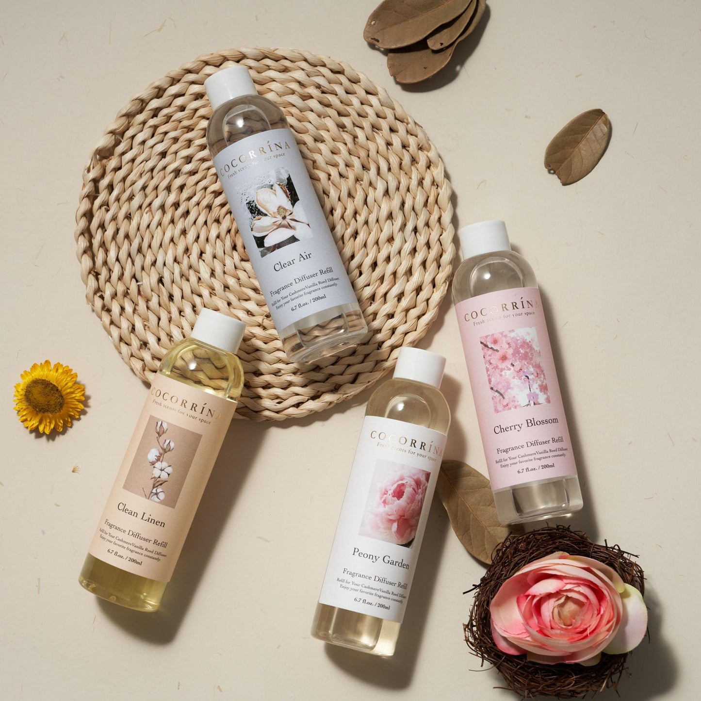 COCORRÍNA Reed Diffuser Refill - Chamomile & Verbena 6.7 oz. Scented Oil Refill for Reed Diffuser Home Fragrance for Bedroom, Bathroom Home Decor