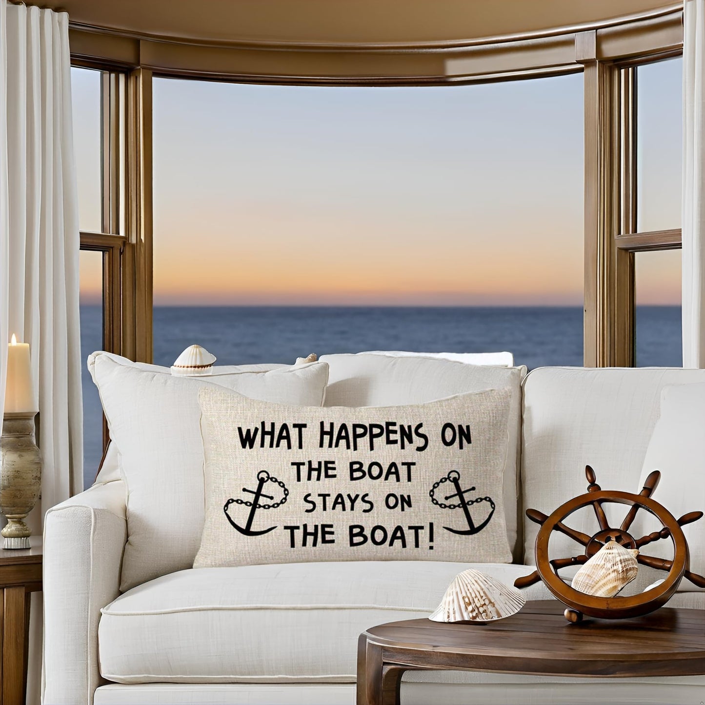 FELENIW What Happens On The Boat Stays On The Boat Anchor Throw Pillow Cover Cushion Case Cotton Linen Material Decorative 12x20 inches