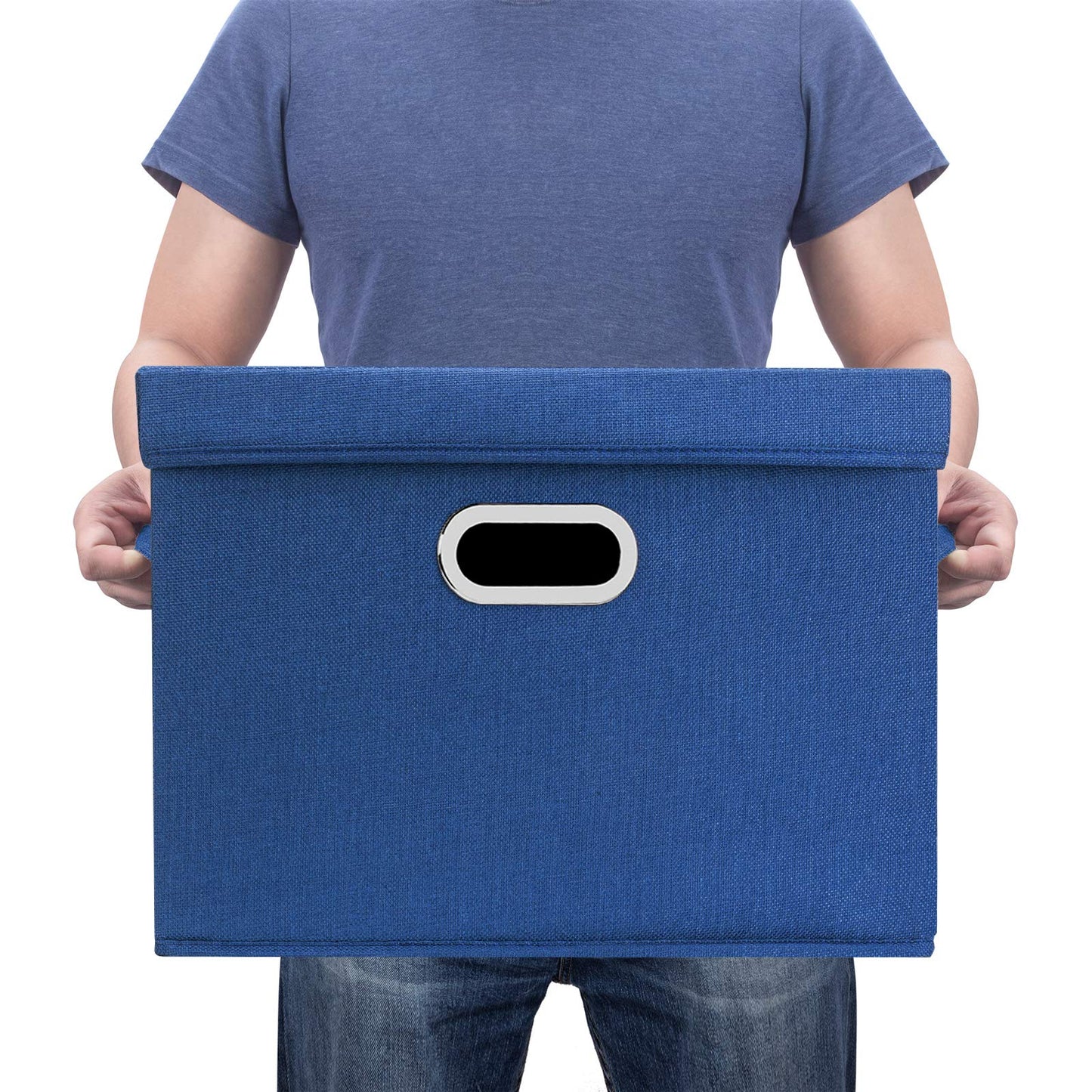 TYEERS Collapsible Storage Bins With Lids, Large Fabric Storage Boxes - 2 Pack - Classic Blue