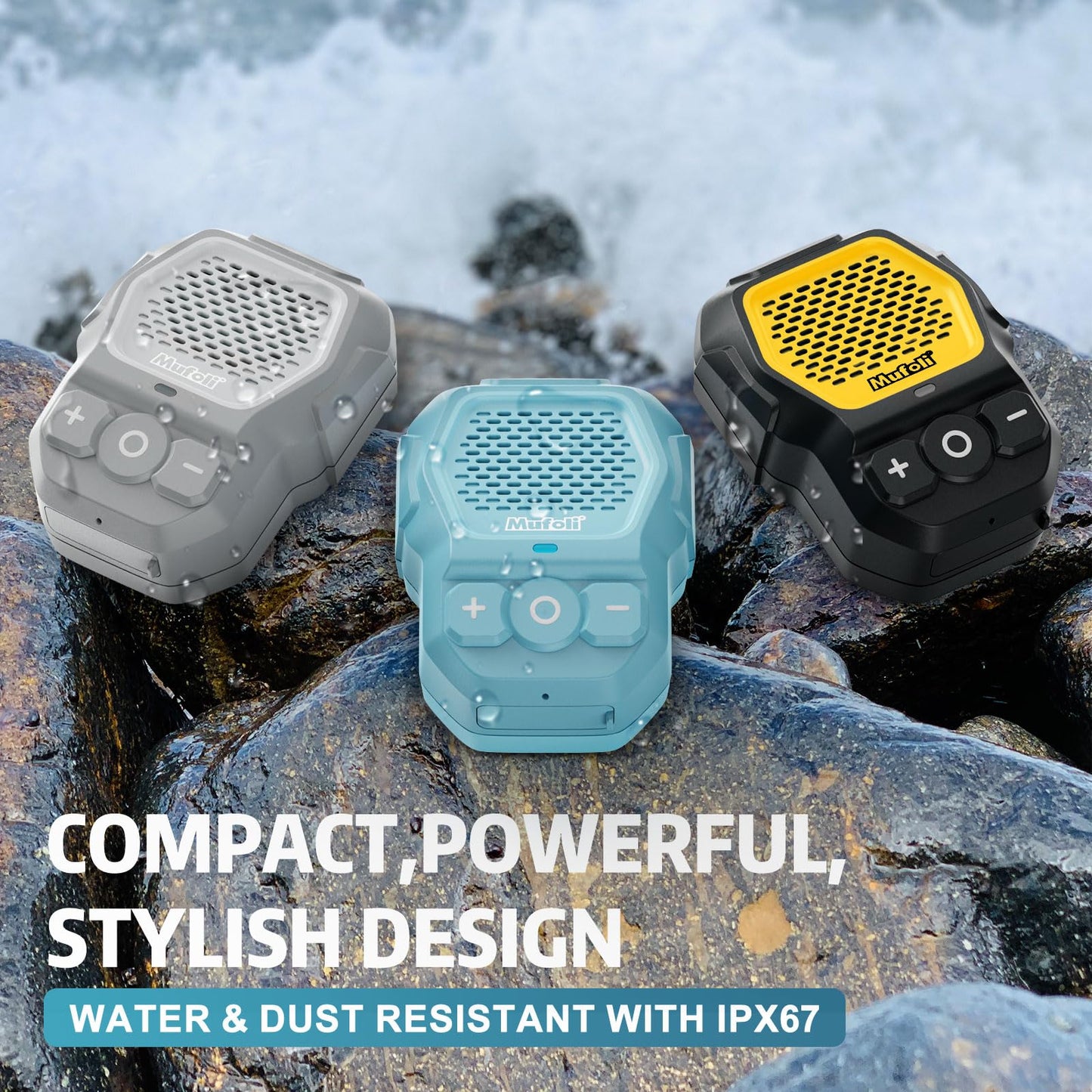 Mufoli Wearable Bluetooth Speaker, Wireless Portable Speakers, Waterproof Jobsite Speaker Up to 14 Hours Playtime, Clip Speaker Built-in Mic for Hands-Free Music/Calls, for Outdoors (Blue)