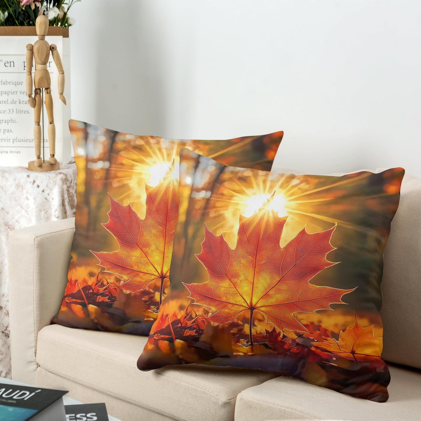 Kwlegh Fall Throw Pillow Covers 18x18 Set of 2 Maple Leaf Pillow Covers Maple Forest Outdoor Pillow Covers Autumn Sunset Sunshine Pillow Case for Living Room Couch