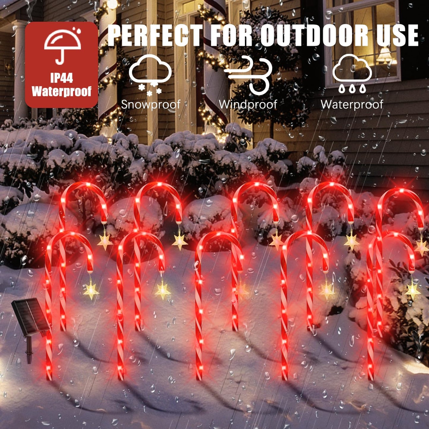 Bstge 10 Pcs Solar Christmas Candy Cane Lights with 8 Modes, Waterproof Garden Pathway Lights for Outdoor Xmas Patio Yard Walkway Decorations