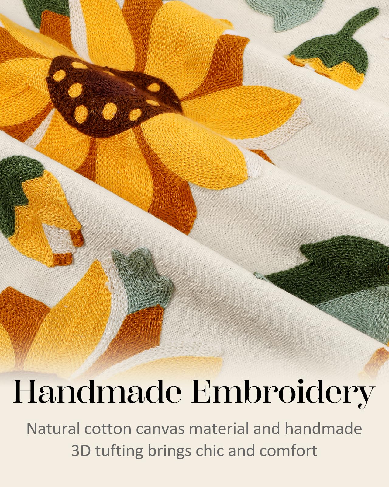 Kokaaee Embroidered Throw Pillow Cover - 18x18 inch Decorative Pillow Covers with Zipper Pillow Cover for Living Room Couch Sofa Bed Aesthetic Design Sunflower Linen Cotton Pillowcase Covers