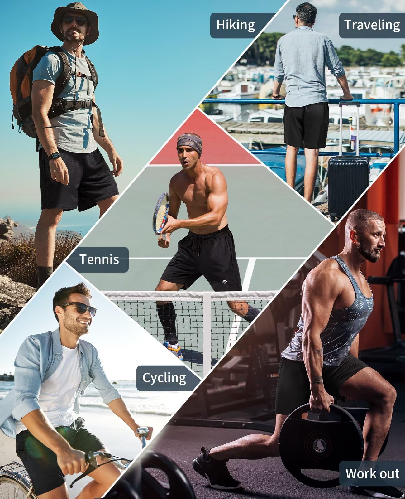 lomsoe 5 Pack Gym Shorts Men 5 Inch Quick Dry Mesh Shorts Men Lightweight Training Athletic Running Shorts with Pockets