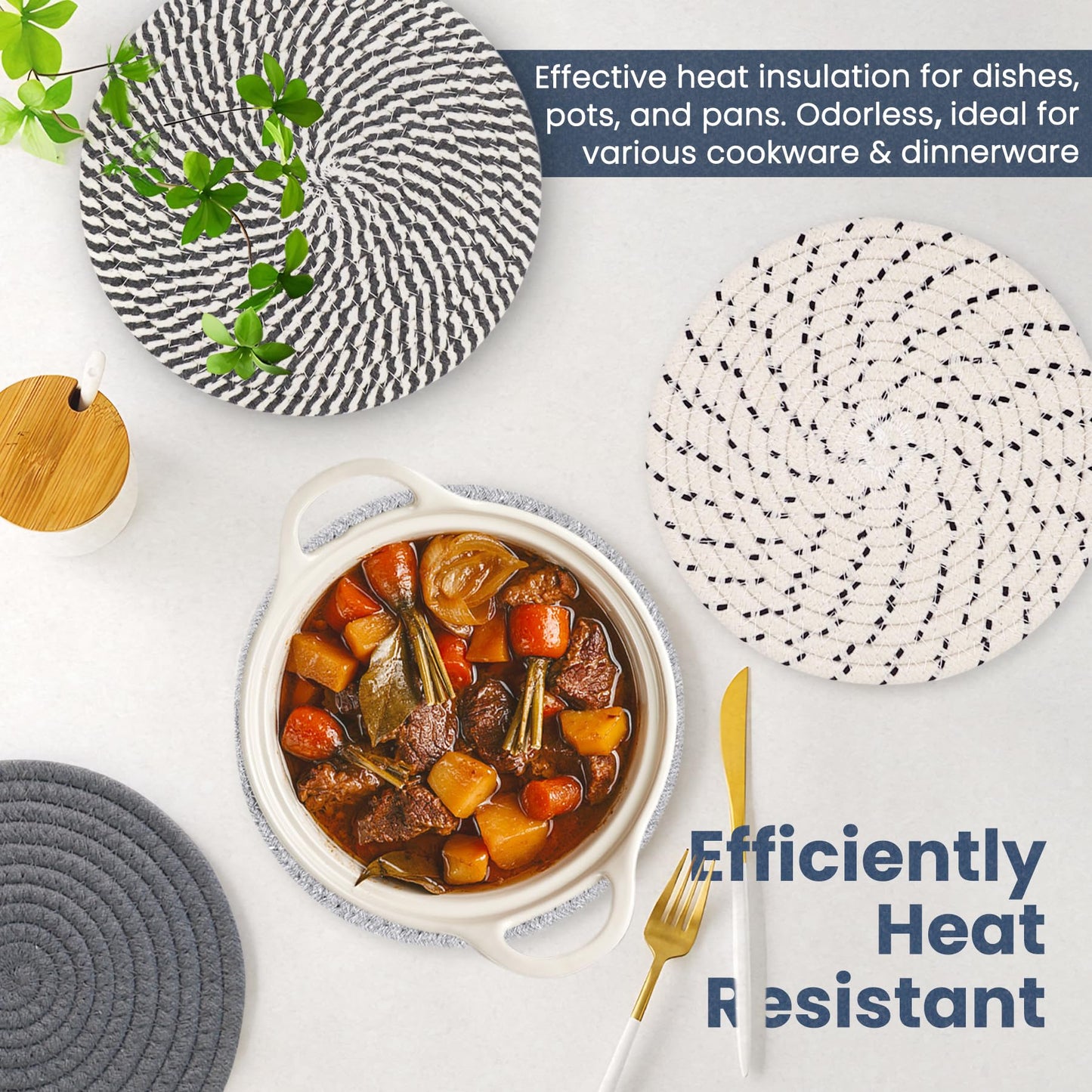 GravGrow Trivets for Hot Dishes, 8 Inch for Pots and Pans, Thicken Heat Resistant With Storage Basket, Pot Holders for Kitchen, Hot Pads Kitchen Essentials, 5 Pcs