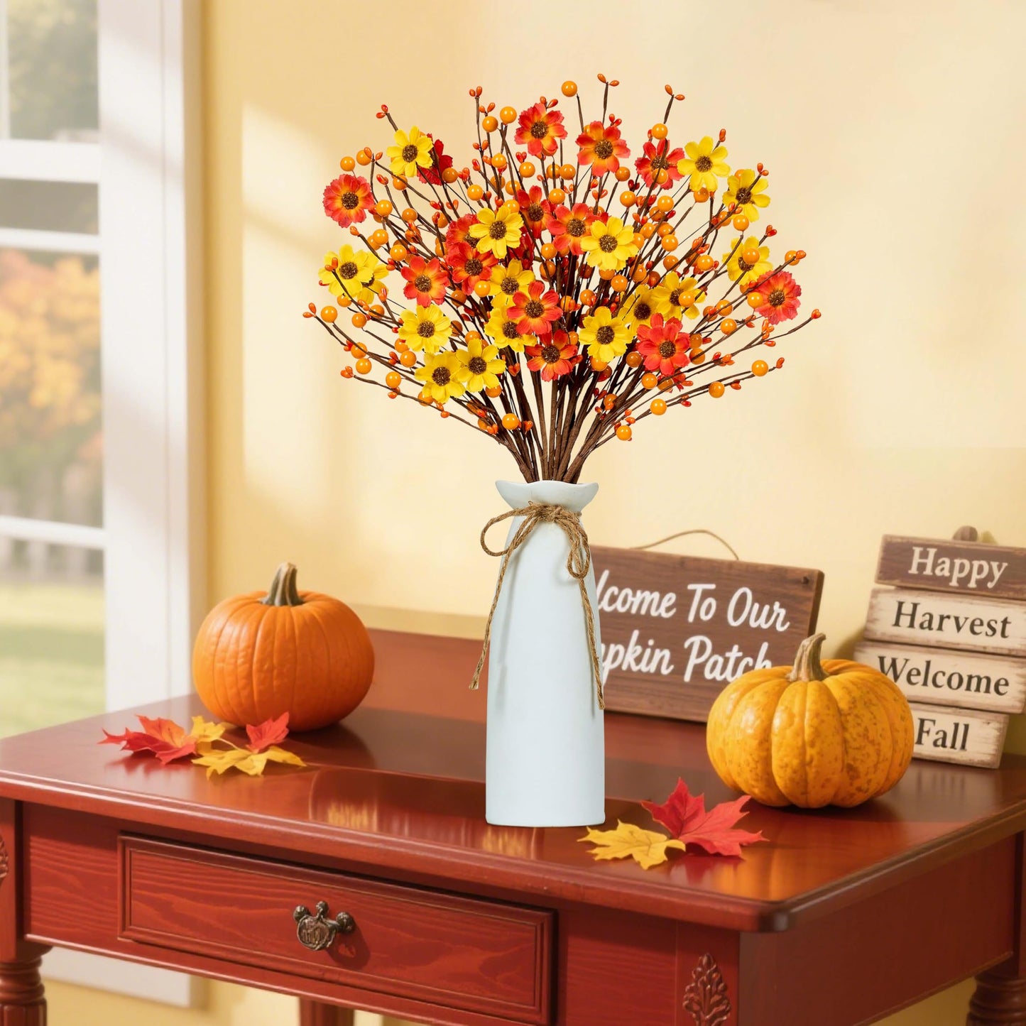 MAINGKAUNG Fall Floral Stems 12PCS Fall Floral Picks 17 Inch Autumn Berry Stems with Berries for Autumn Flower Arrangements Centerpieces Indoor Outdoor Decorations