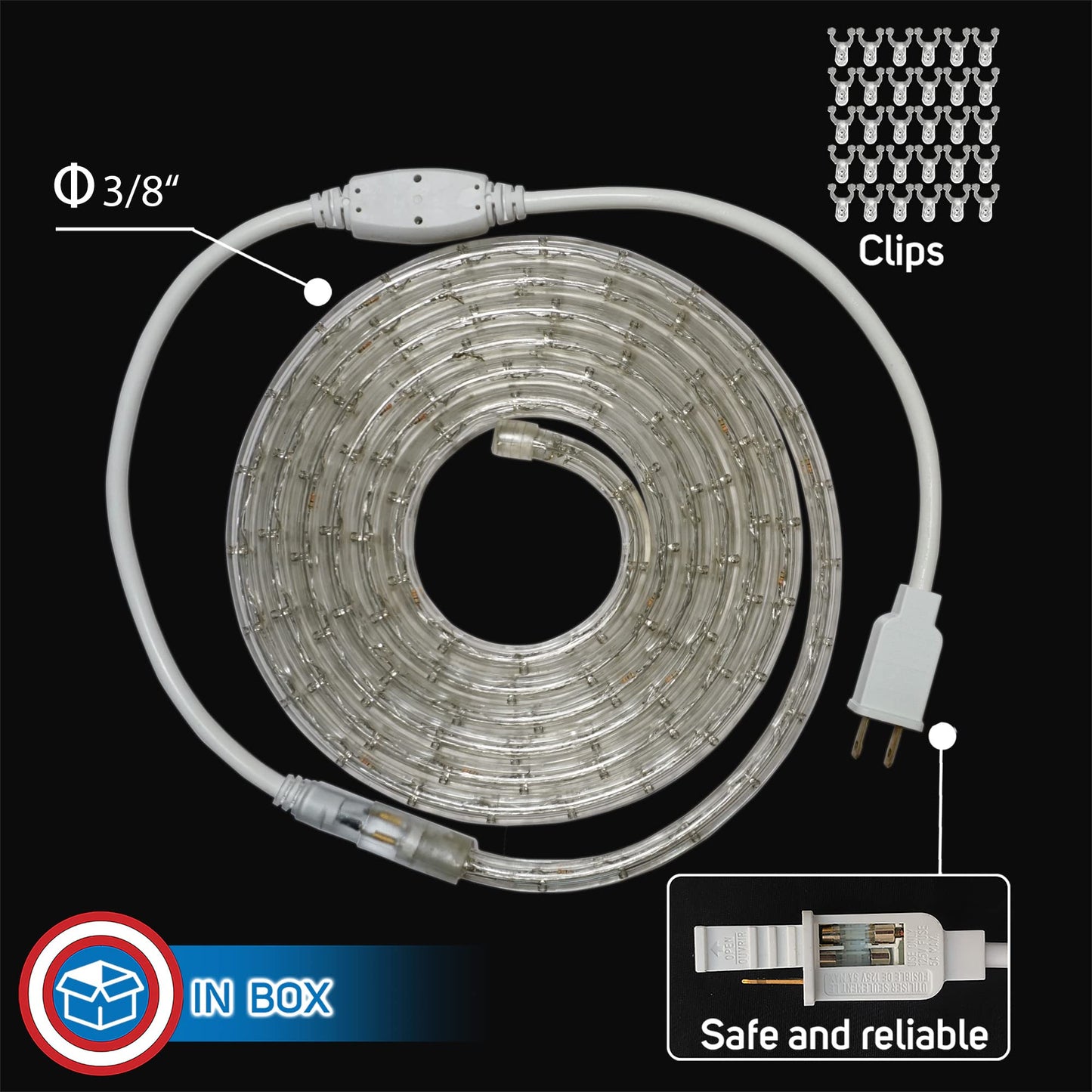 Russell Decor LED Custom Size Rope Lights for 4th of July Party Decorative Lighting Flexible cuttable Non-connectable Rope Light Red White Blue(16 ft)