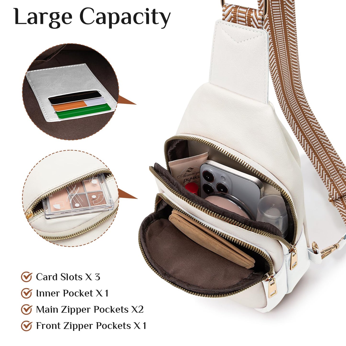 Hionion Small Leather Sling Bags for Women Fashion Crossbody Backpack Purse Sling Crossbody Bags White