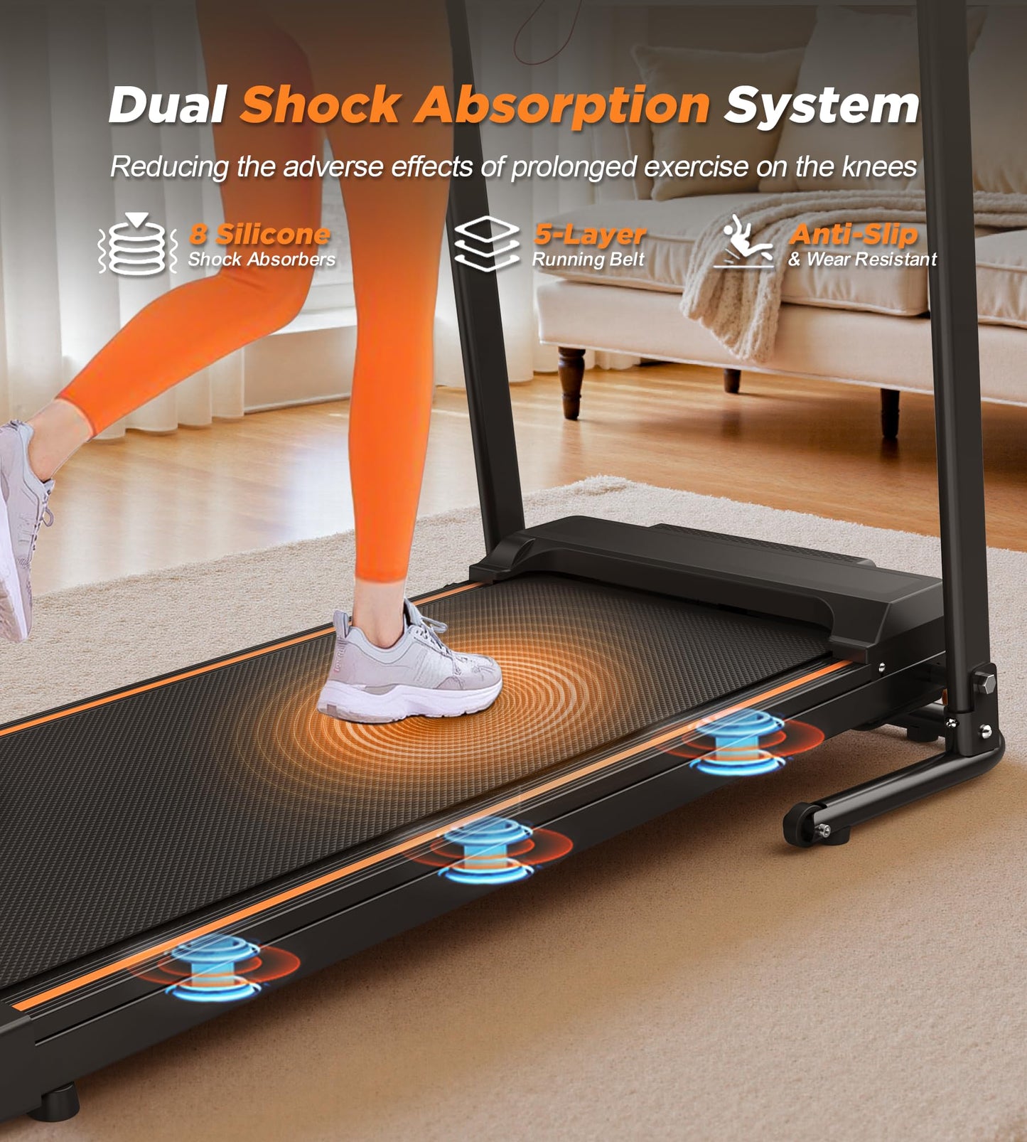 FYC Folding Treadmills for Home with 2.5HP, 300 LBS Capacity, Knee Protection Shock Absorption, Bluetooth with Fitshow App, Space-Saving Design.