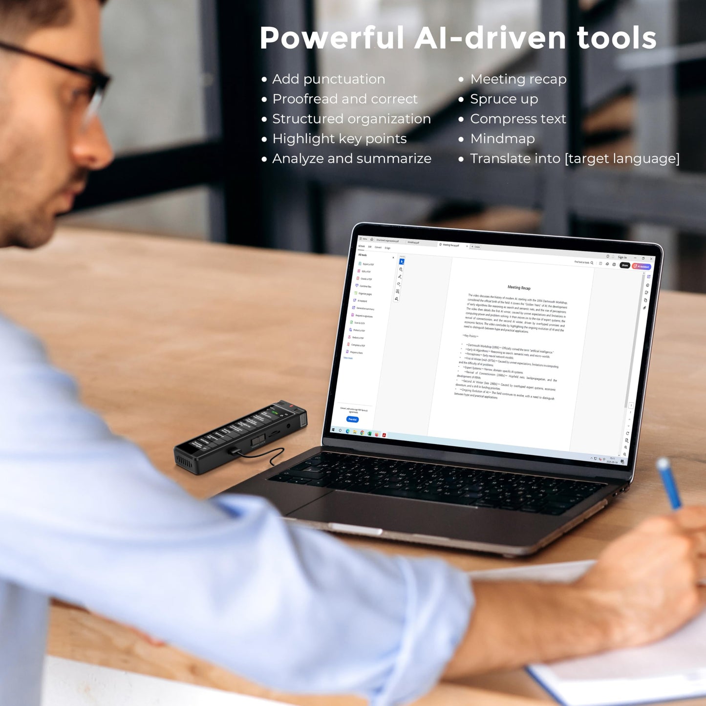 136GB AI Voice Recorder, TIMMKOO Digital Voice Recorder with Playback, Offline Transcribe and Online Summarize/Mindmap/Translation Base on AI Technology, Voice Activated Audio Recorder (Black)