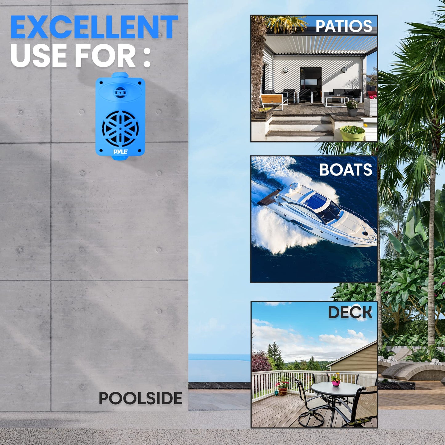 PyleUsa Bluetooth In/outdoor Speakers Pair - 200 Watt Dual Waterproof 3.5” 2-Way Full Range System w/ 1/2” High Compliance Polymer Tweeter - Home, Boat, Marine, Deck, Patio, Poolside - PDWRBT36BL