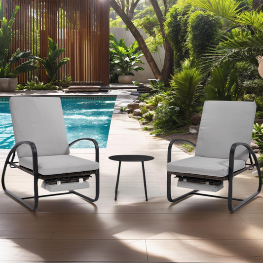 DAYARUS 3 Piece Patio Furniture Set with Pullout Footrest, Adjustable Backrest Patio Conversation Set, Metal Patio Chairs with Coffee Table, Outdoor Furniture Lounge Recliner for Lawn/Balcony, Grey