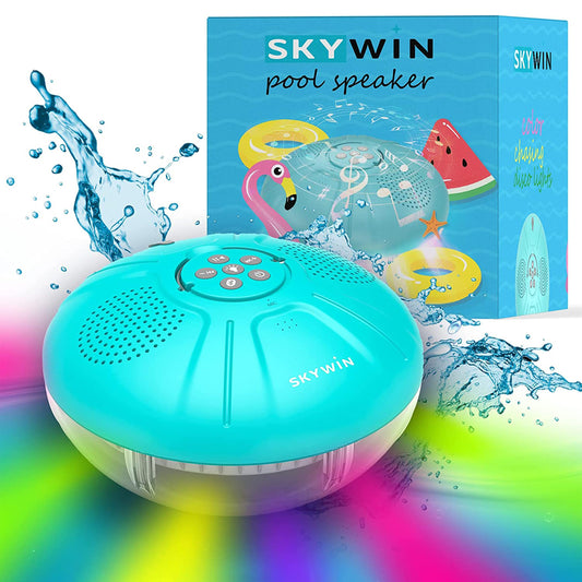 Skywin Floating Pool Speaker with Lights Accessories - Floating Pool Lights Inflatable Hot Tub Accessories - Water Resistant and Wireless