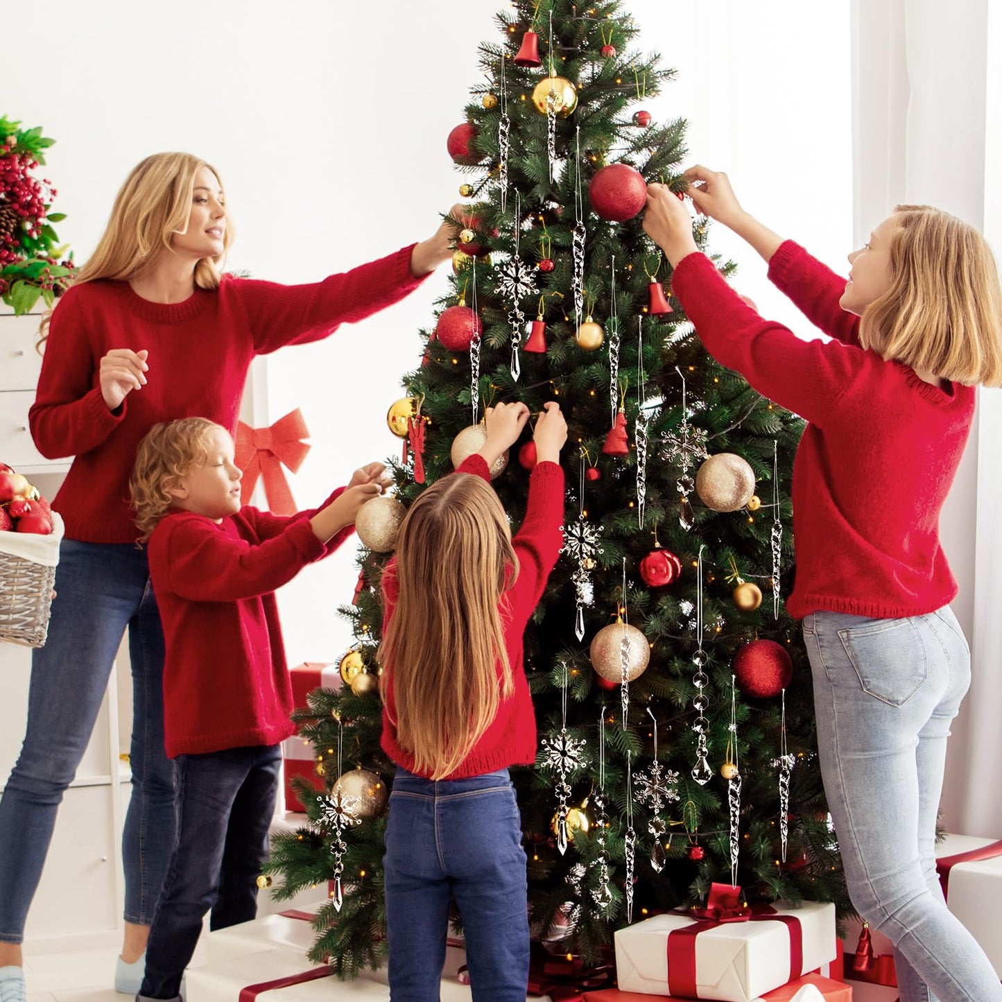 20pcs Christmas Ornaments Set for Tree - Hanging Acrylic Crystal Snowflake Icicle Drop Decorations for Winter Christmas Tree, New Year Party Supplies