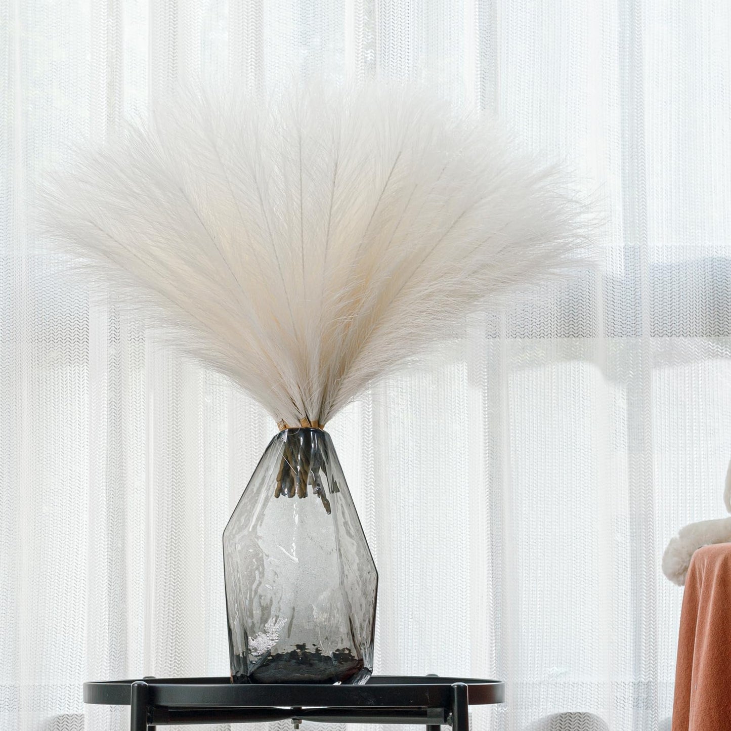 Bnecnet 10 Stems White Pampas Grass Fluffy - 17.7" Faux Pampas Grass Decor Small Fluffy Pompas Floral Arrangement and Vase Filler for Boho Home Wedding Mothers Day Decoration