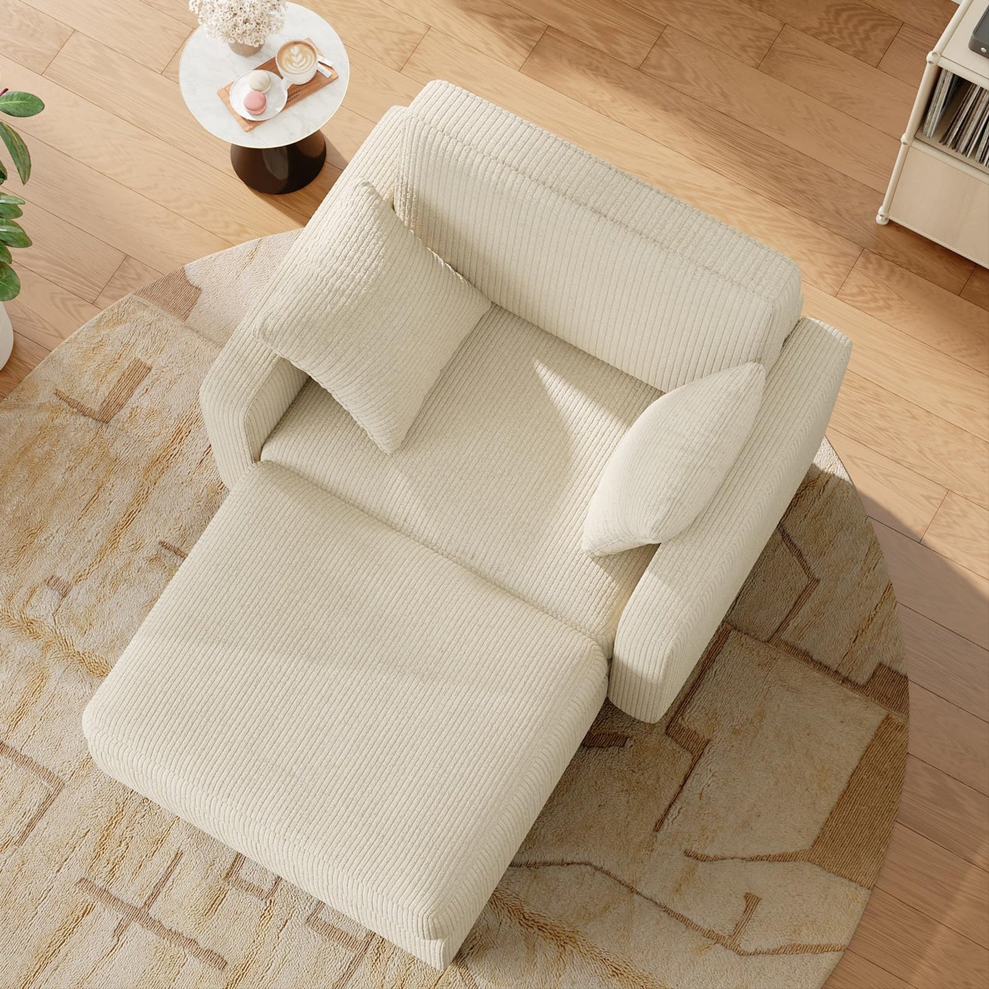 Apicizon Chaise Lounge Chair Indoor, 42" Oversized Sofa Bed with Two Throw Pillows and Armrests, Corduroy Chaise Lounge for Bedroom, Single Sleeper Chair with Ottoman for Living Room, Beige