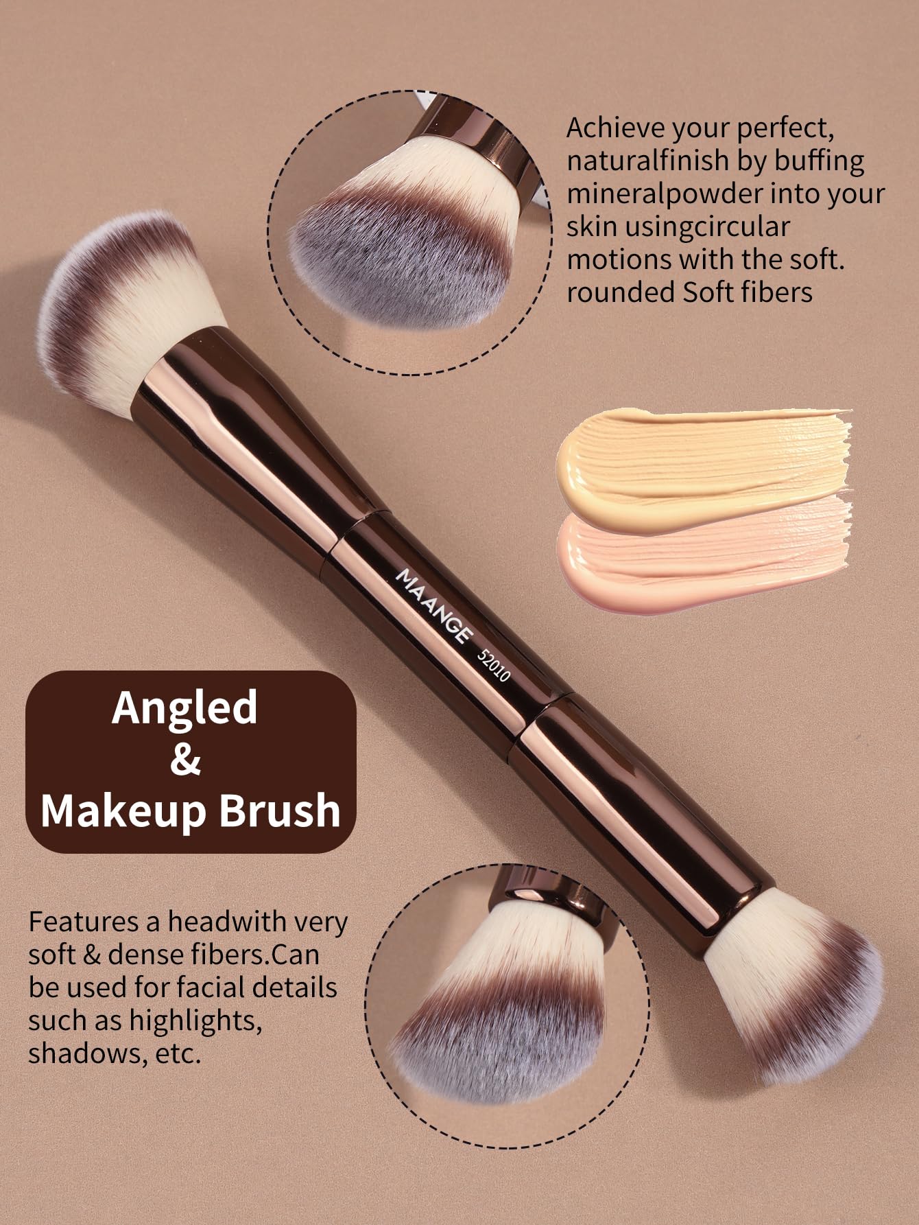 MAANGE 4 PCS Foundation Makeup Brush Set Double-ended Kabuki Brush Contour Brush for Liquid Powder Concealer Cream Cosmetics Blending Blush Face Makeup Tools Kit (Coffee)