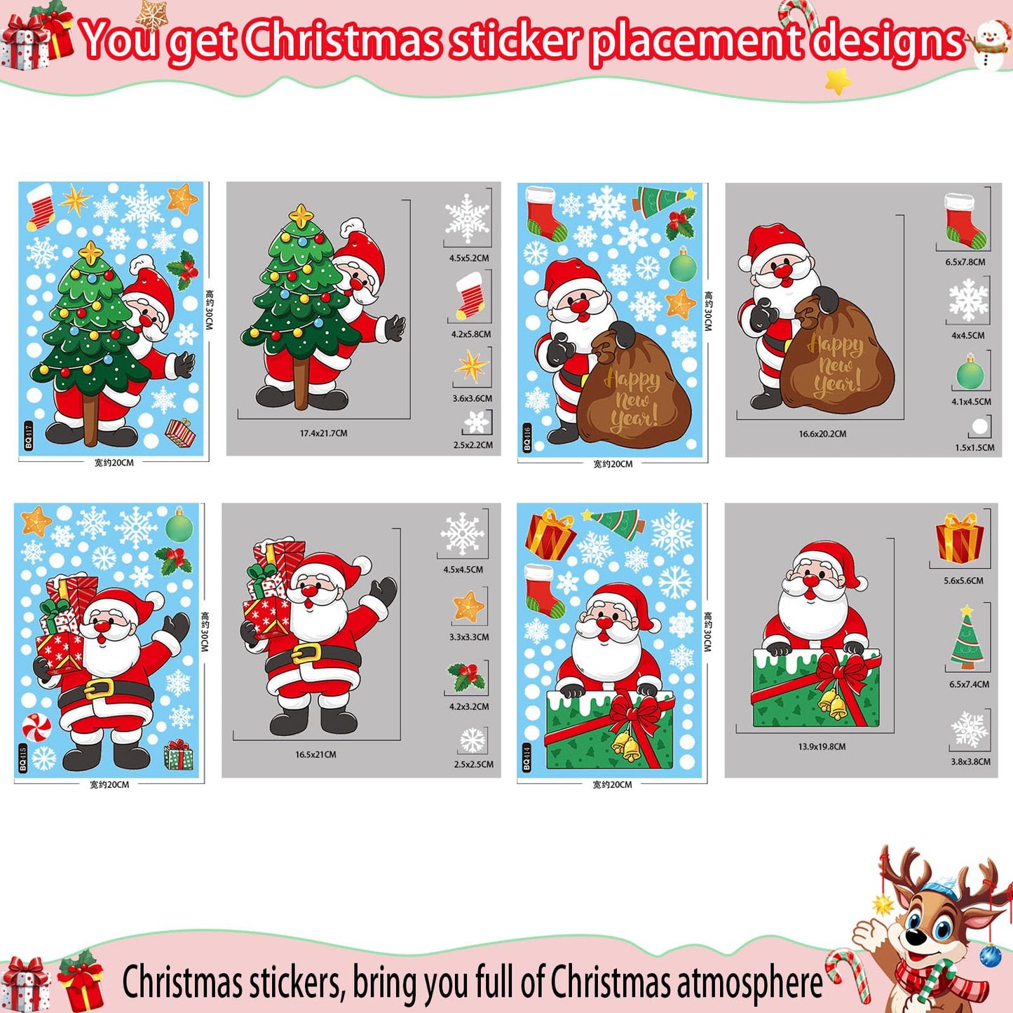 307Pcs Christmas Window Clings Christmas Snowflake Window Stickers Waterproof Double-Sided Static Christmas Decorations Decals for Holiday Window Clings New Year Party Supplies (307Pcs)