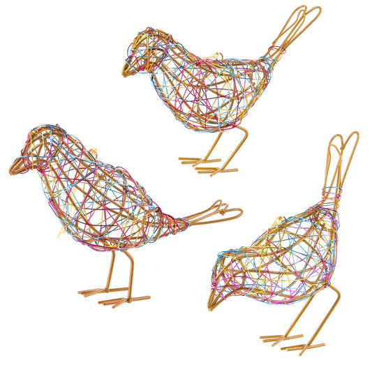 Natural Farmhouse Decor Set of 3 - Handwoven Rattan Bird Statue Table Decor, Multi-Pose Shelf & Mantel Accents