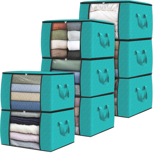 Fab totes 8 Pack Clothes Storage, Foldable Thick Fabric Blanket Storage Bags, Containers for Organizing Bedroom, Closet, Clothing, Comforter,Closet Organization with Handle,Green