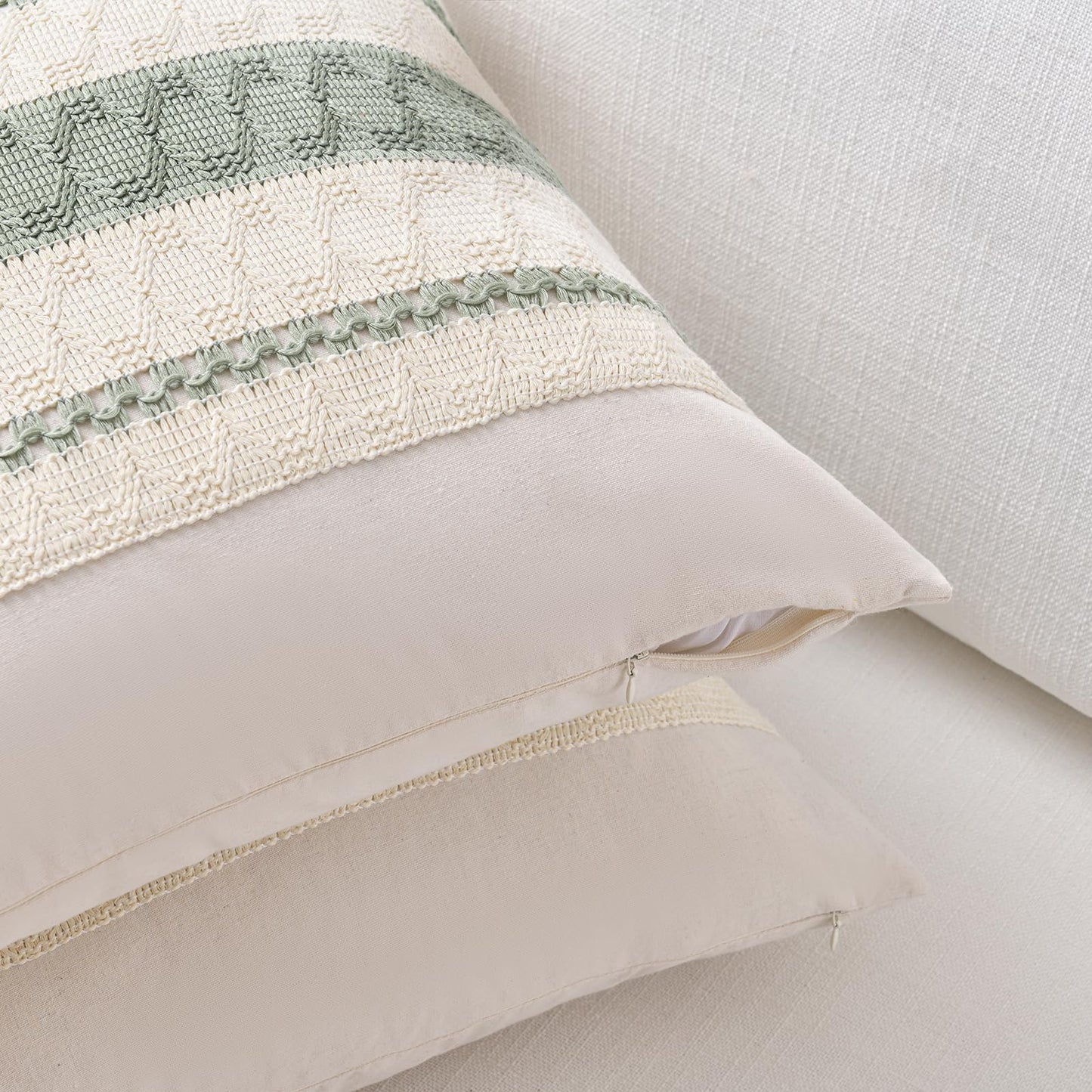 Fancy Homi Set of 2 Sage Green Boho Lumbar Decorative Throw Pillow Covers 12x20 Inch for Living Room Bedroom Couch Bed Chair, Rustic Retro Cushion Case, Bohemian Room Home Decor