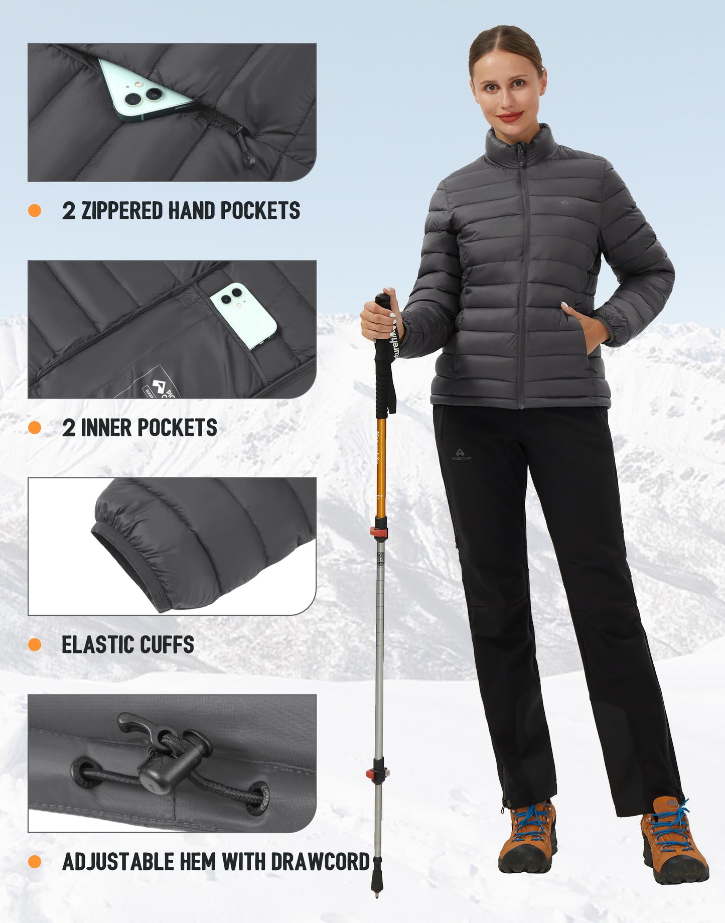 Pioneer Camp Women's Packable Puffer Jacket Winter Lightweight Quilted Coat Water-Repellent Insulated Thermal Warm Outerwear