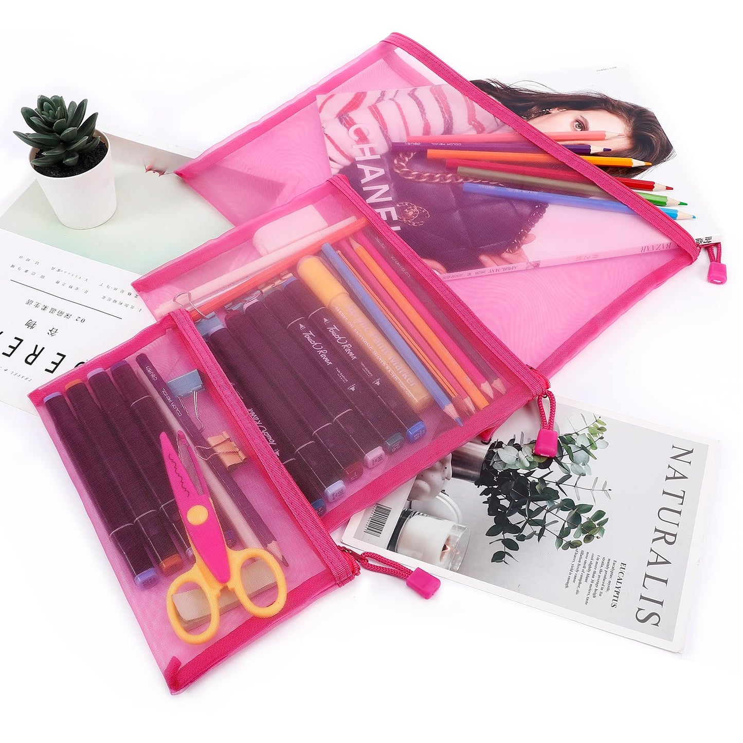 Sinzip 12 Pieces Zipper Nylon Mesh Pouch, Mesh Cosmetic Bags Makeup Bags Pencil Case, Multipurpose Travel Bags for Cosmetic School Office Supplies and Travel Accessories (Black, Assorted Sizes)