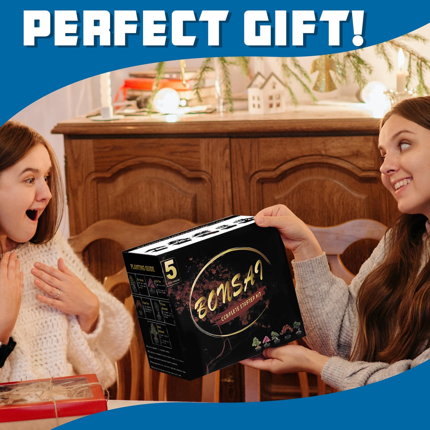 Sproutix Bonsai Starter Kit, 5 Seeds Growing into Blue Spruce, Chinese Boxwood, Dawn Redwood, Flame Tree and Judas Tree, Including Complete Gardening Tools with A Gift Box, Christmas Gifts for Women