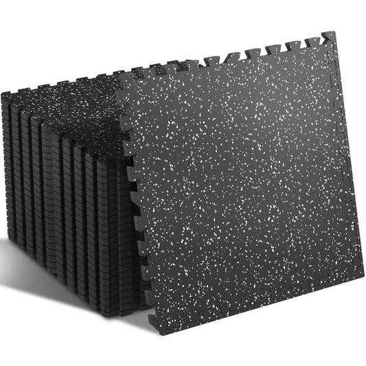 SUPERJARE 0.4 Inch Gym Flooring for Home Gym, 24 Tiles Gym Floor Mat with Heavy Duty Rubber Top, Interlocking Rubber Flooring Mats, 24"" x 24"" Workout Exercise Equipment Mats (96 sqft), Black/Grey