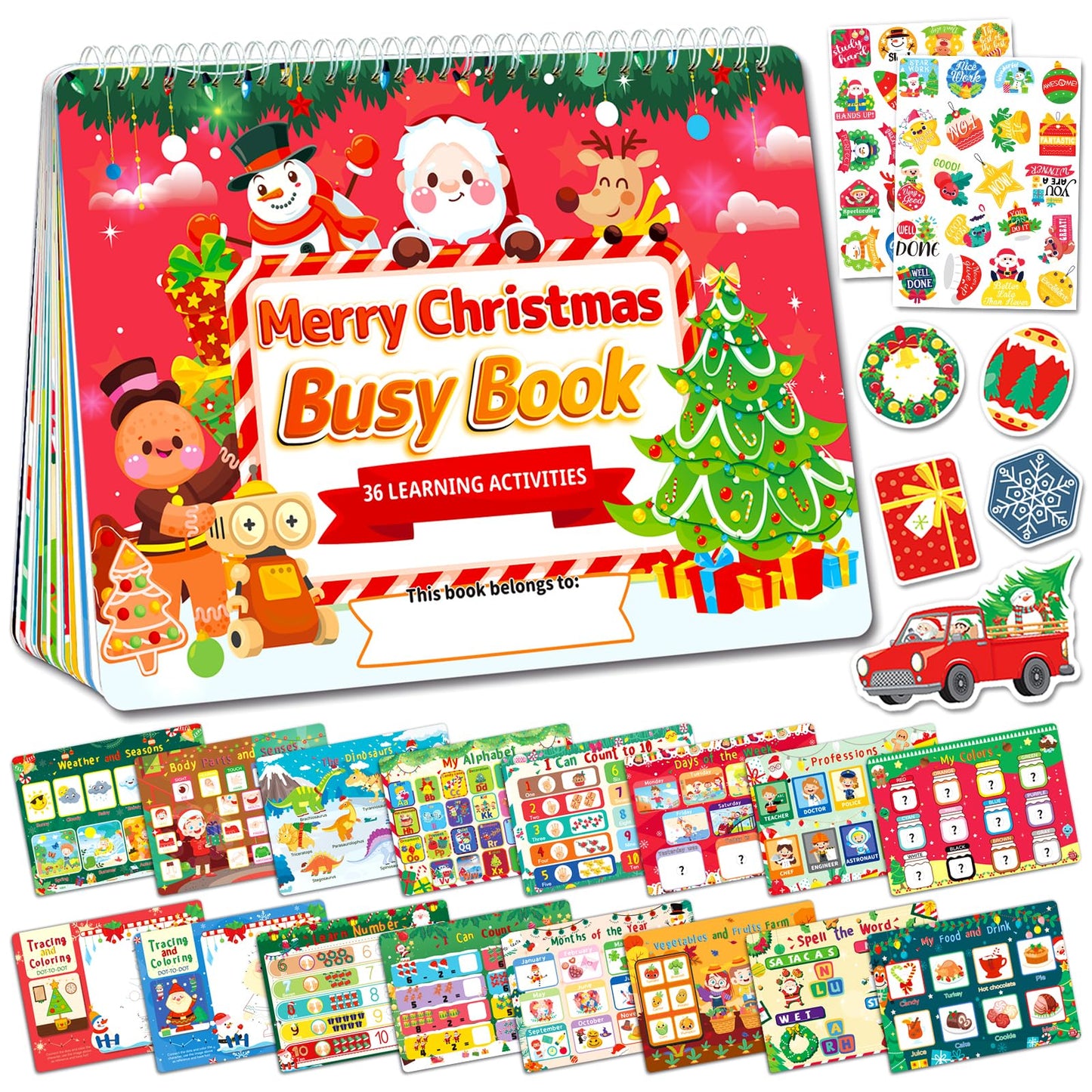 HomSeon Christmas Busy Book for Toddlers 3-5 Montessori Toys Preschool Learning Activities, for Toddlers Book Autism Sensory Educational for Kids Ages 2-4