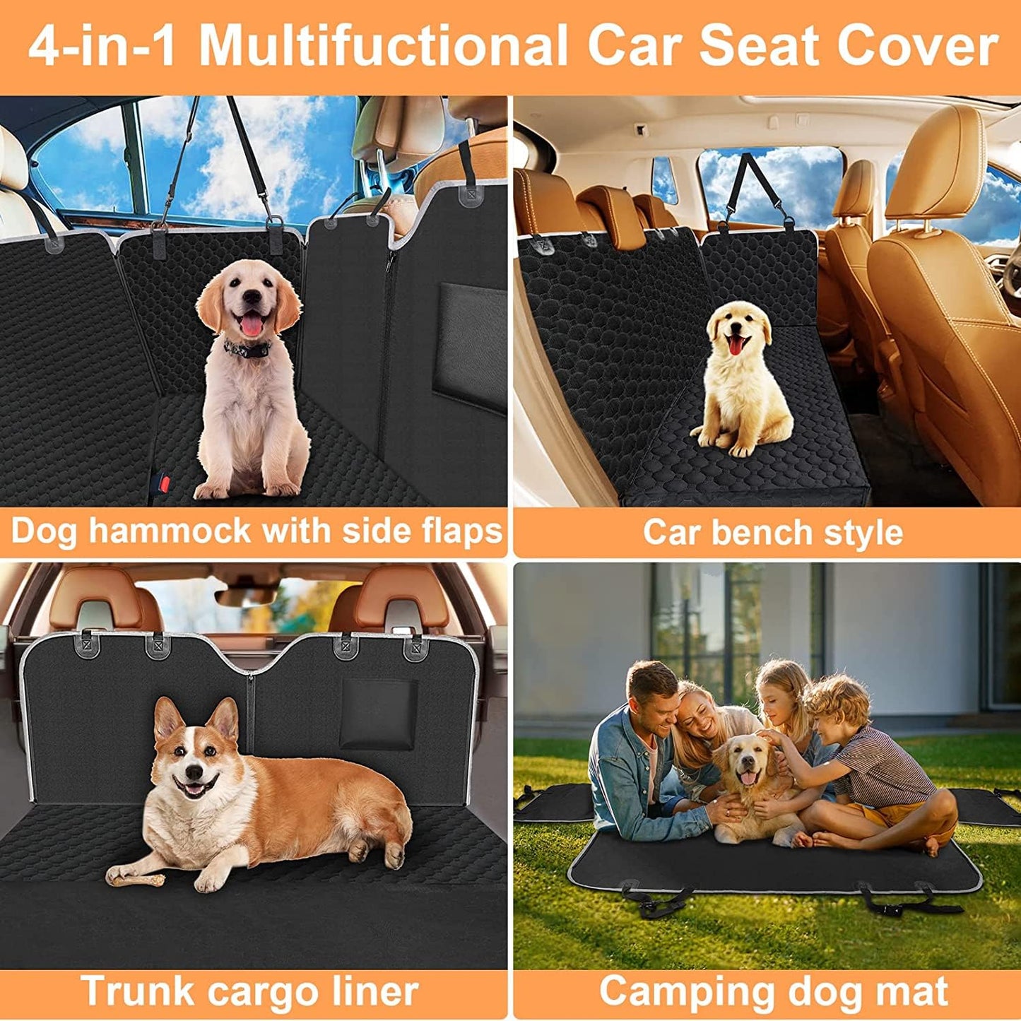 Mancro Dog Car Seat Cover for Back Seat, 2025 Upgraded 600D Heavy Duty Waterproof & Scratch-Resistant Dog Hammock for Car, Back Seat Pet Cover for Dogs with Sedan, Trucks and SUVs, Standard, Black