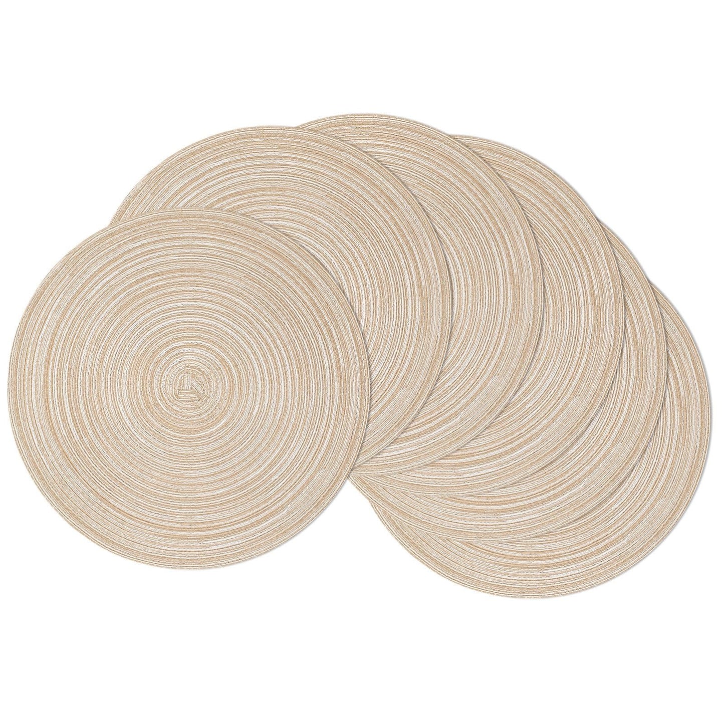 SHACOS 15 inch Round Braided Placemats Set of 6 Non Slip Heat Resistant Round Table Mats Washable Place Mats for Dinner Party Table Decoration (Beige, 6)