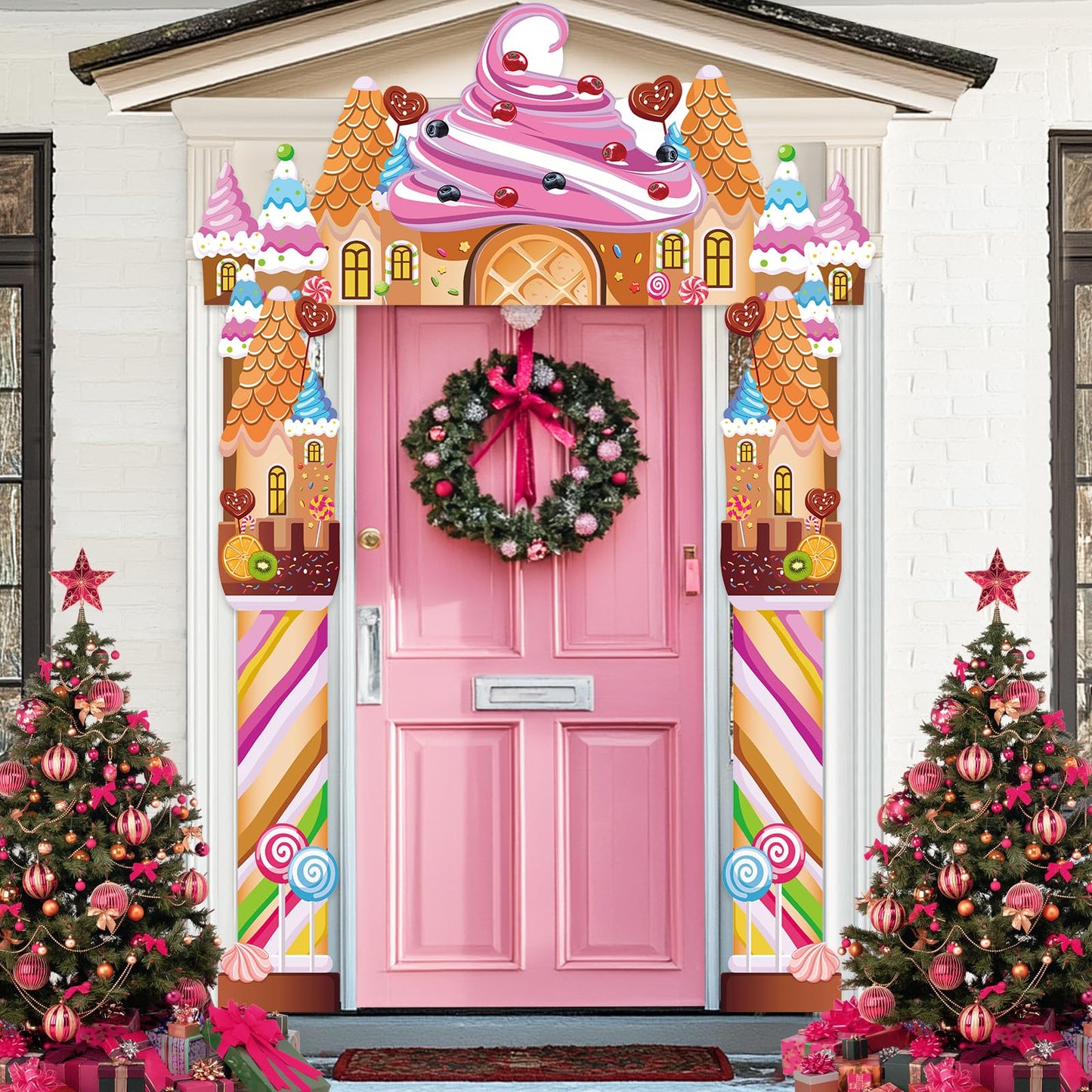 3 Pcs Candyland Party Decorations Door Banner Sweet Candy Porch Hanging Banner Pink Lollipop Signs Awning Backdrop for Christmas Baby Shower Birthday Party Supplies Photo Prop Indoor Outdoor